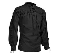 White Shirt Grandad Shirts for Men Vampire Costume Men Mens Halloween Shirt Viking Costumes Mens Linen Shirts Henley Long Sleeve Men Halloween Costumes Mens Linen Shirt Mens F(Black,XL)