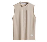 White Shirts Short Sleeve for Men Cropped 2023 Men Summer Fashion Sleeveless Trend Loose Youth Casual Round Neck Sport Vest Top Man Shirt, beige, M
