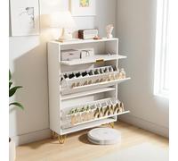 White Shoe Cabinet with 2 Flaps Adjustable Shoe Rack with Anti-Tip Device Narrow Shoe Storage 80x24x118.5 cm for Hallway Entryway (White 80 x 24 x 118.5)