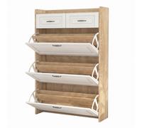 White Shoe Cabinet with 3 Flip Doors and 2 Drawers 80x23.5x131cm