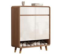 White Shoe Cabinet with Bench, Solid Pine Entryway Storage Organizer, Adjustable Interior Shelves for Living Room Hallway, Compact Footrest Seat for Small Spaces