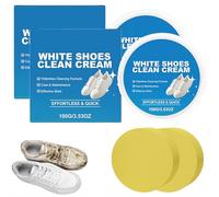 White Shoe Cleaner Cream, No-Rinse Waterless Stain Remover for Leather, Canvas, Trainers & Sneakers, Multi-Purpose Whitening Polish with Built-in Sponge Applicator for Boots and More