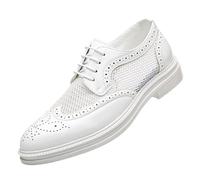 White Shoes Dress Oxford for Men Lace Up Pointed Toe Brogue Embossed Wing tip Patent Leather Breathable Hollow Shoes Slip Resistant Block Heel Anti-Slip Party(10UK)