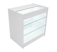 MonsterShop White Shop Counter Led Light K 900mm Lockable Sliding Doors 2 Keys Retail Storage Unit Glass Display Showcase Cabinet Reception