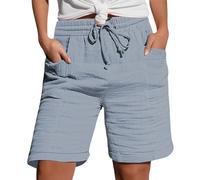 White Shorts Linen Shorts Women Summer Knee Length Cropped Trousers Ladies Solid Drawstring Hot Pants with Pockets Half Length Capri Bermuda Pants