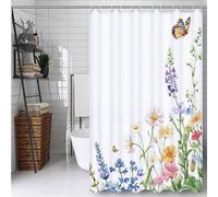 White Shower Curtain 200 x 300 cm Bathroom Curtain with 12 Plastic Hooks, Outdoor Garden Curtains Waterproof, Quick-Drying, Washable, Weighted Hem, BathCurtain for Spring Bathroom Decor Plant -ly5