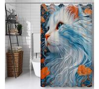 White Shower Curtain, Bathroom Curtain with 12 Hooks | Waterproof Polyester Fabric | Rustproof Eyelets | Weighted Hem | Machine Washable | Quick Dry | Bathroom Accessories Decor | 180x250cm Cat Y#24