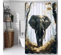 White Shower Curtain, Bathroom Curtain with 12 Hooks | Waterproof Polyester | Rustproof Eyelets | Weighted Hem | Machine Washable | Quick Dry | Bathroom Accessories Decor | 160x220cm Elephant Y#6