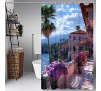 White Shower Curtain Houses Shower Curtains for Bathroom, HD Printing Waterproof Bathroom Curtains with 12 Hooks, Polyester Bath Curtain Machine Washable for Shower Stall 100 x 180 cm -ly25072A3