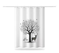 White Shower Curtain Mould Proof Resistant 200 x 220 cm (79 x 87 Inch), Waterproof Shower Curtains Black Tree Deer Polyester Fabric Bathroom Curtains with Hooks, Weighted Hem, Quick-Drying (LB1236)