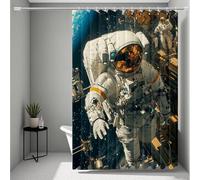 White Shower Curtain, Shower Curtains Astronaut Bathroom Curtains with 12 Hooks, HD Printing Waterproof Bath Curtain Quick-Drying Washable for Wet Room, Bathroom Decor, Gifts 90x200cm -ly25072KQ