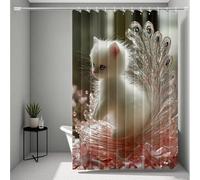 White Shower Curtain, Shower Curtains Cat Bathroom Curtains with 12 Hooks, HD Printing Waterproof Bath Curtain Quick-Drying Washable for Wet Room, Bathroom Decor, Shower Stall 90x200cm -ly250729N