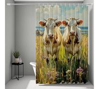 White Shower Curtain, Shower Curtains Ox Bathroom Curtains with 12 Hooks, HD Printing Waterproof Bath Curtain Quick-Drying Washable for Wet Room, Bathroom Decor, Shower Stall 90 x 200 cm -ly25072E1