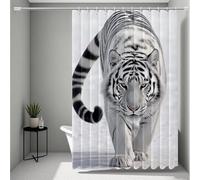White Shower Curtain, Shower Curtains Tiger Bathroom Curtains with 12 Hooks, HD Printing Waterproof Bath Curtain Quick-Drying Washable for Wet Room, Bathroom Decor, Shower Stall 90x200cm -ly2507292