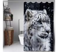 White Shower Curtain Snow Leopard Shower Curtains for Bathroom, HD Printing Waterproof Bathroom Curtains with 12 Hooks, Polyester Bath Curtain Machine Washable for Shower Stall 200x240cm -ly25072FA