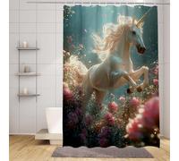 White Shower Curtain Unicorn Shower Curtains for Bathroom HD Printing Waterproof Bathroom Curtains with 12 Hooks, Polyester Bath Curtain Machine Washable Fabric for Bath Tub 90 * 200cm -zpg2507341