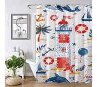 White Shower Curtain,Weighted Shower Curtain for Bathroom,Washable Quick-Drying,Resistant Waterproof with 12 Pcs Hooks,Lighthouse Fabric Extra Long Curtains,for Shower Stall 200x200cm 79x79Inch Z-400