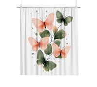 White Shower Curtains 180x180 cm, Shower Curtain Butterfly Pattern with 12 Metal Curtain Hooks, Bathroom Curtains Waterproof, Weighted Hem Quick Dry Washable for Wet Room Decor, Gifts for Women V-24