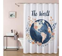 White Shower Curtains for Bathroom 200 x 220 cm Extra Long Shower Curtain Earth 3D Waterproof Polyester Fabric with 12 Rings, Rustproof Eyelets, Weighted Hem, Quick-Drying Outdoor Garden Decor 9Q-4