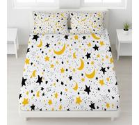 White Shrinkage Bedding Stars Moon Polka Dots Deep Pocket Fitted Sheet Minimalist Cartoon Easy Care Night sky dreamy cute fun Fitted Sheet 150 x 200 x 30 for Children & Adults