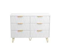 White Sideboard Buffet Cabinet 100x34x72.5 cm, 6-Drawer Dining Storage Credenza with Legs, Modern Living Room Furniture, Stylish Console Table for Home Decor