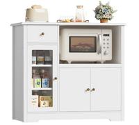 White Sideboard, Kitchen Cupboard Storage Cabinet With Microwave Counter, Modern
