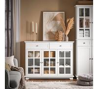SoBuy FSB77-W,Sideboard with 2 Drawers and 3 Glass Doors, Kitchen Dining Room Living Room Storage Cabinet Cupboard Sideboard for Kitchen Dining Roo...