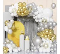 White Silver Balloon Arch Kit,100 Pcs Silver White Gold Balloon Garland Kit with Confetti Balloons for Birthday Baby Shower Wedding Engagement Anniversary Party Decorations