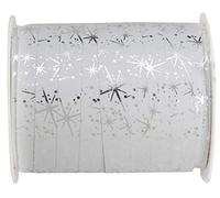 White/Silver Festive Stars Print Curling Ribbon 10mm x 2 Metres Cut from roll