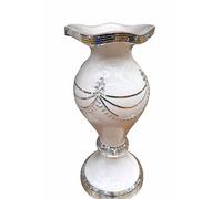 White & Silver Floor Mala Vase 40x60 cm - Crushed Diamond Mirrored Ceramic Flower Vase - Luxury Sparkle Tall Decorative Vase for Living Room, Hallway & Wedding Decor