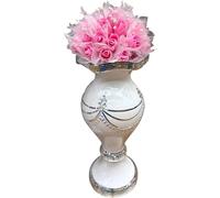 White & Silver Floor Vase Large 40x60cm - Sparkly Crushed Diamond Mirrored Ceramic Flower Vase - Glam Decorative Statement Piece for Living Room or Hallway