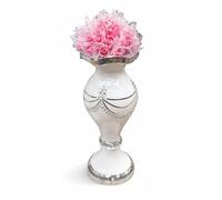 White & Silver Floor Vase, Large Sparkly Crushed Diamond Mirrored Ceramic Flower Vase, Glam Decorative Statement Piece, for Living Room or Hallway - 60cm
