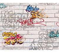 WHITE SILVER GREY URBAN GRAFFITI BRICK FEATURE WALLPAPER A.S.CREATION 93561-1