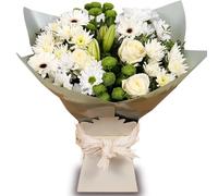 White Simplicity Hand Tied Bouquet - Fresh Flowers - Ideal for Birthdays, Anniversaries, Thank You Gifts