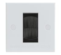 White Single 1 Gang Brush Cable Entry Wall Plate Black Insert Square Edge