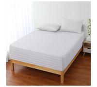 (White, Single: 91 X 191 CM.) Luxury Stripe 40CM Fitted Sheet Hotel Bed Sheets