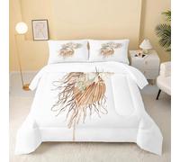 white Single Duvet, Flowers Patterned Bed Quilt for All Seasons, Reversible Coverless Duvet Single - Soft Comforter Bedding 135x200cm with 2 Pillowcase