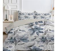 White Single Duvet, Single Quilt 7.5 Tog for Summer & Autumn, Reversible Coverless Duvet with Blue Flowers Pattern, Lightweight Soft Comforter with 1 Pillowcase, 135x200cm, Machine Washable