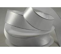 White Single Faced Satin Ribbon with Silver Edge 15mm x 25 Metre Roll