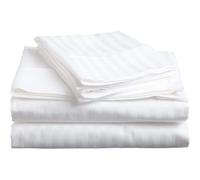 (White, Single) Luxury Egyptian Cotton Satin Stripe Flat Sheets
