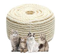 White Sisal Rope 1/4 Inch by 49-Feet for Cat Scratching Post Tree Tower Replacement Repair and Replace, DIY Hemp Twine Rope for Kittens Shelves Furniture Window Perch Hammock Climbing, 6mm by 15m