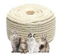 White Sisal Rope 1/6 Inch by 164-Feet for Cat Scratching Post Tree Tower Replacement Repair and Replace, DIY Hemp Twine Rope for Kittens Shelves Furniture Window Bed Perch House Climbing, 4mm by 50m