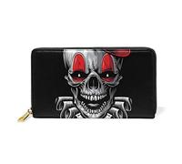 White Skull Clown Wallet Real Leather Purse Credit Card Holder for Women Phone Girl