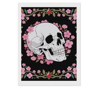 White Skull & Pink Cherry Blossoms Diamond Art Kits for Adults 12"x16" DIY Diamond Painting Kit for Beginners Gem Art Painting with Round Full Drill Diamonds DIY Paint Paintings for Home Wall Decor Gi
