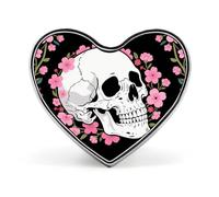 White Skull & Pink Cherry Blossoms Lapel Pin Fashion Brooch Pin Cute Button Badges Round Button Pins Enamel Pins Metal Pins back for Hat Shirt Clothing Bags Decoration