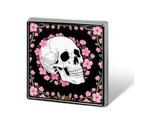 White Skull & Pink Cherry Blossoms Lapel Pin Fashion Brooch Pin Cute Button Badges Square Button Pins Enamel Pins Metal Pinback for Hat Shirt Clothing Bags Decoration