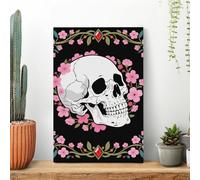 White Skull & Pink Cherry Blossoms Wall Art for Living Room Modern Canvas Framed Prints Paintings Artwork for Walls, Minimalist Abstract Art Pictures for Hallway, Office Wall Decor 12x18inch(30x45cm)