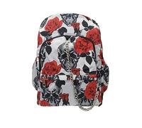 WHITE SKULL RED ROSE Backpack School College Gothic Goth Skulls Travel Festival Gig Alternative Splash Proof Nylon Laptop Backpack Rucksack Bag
