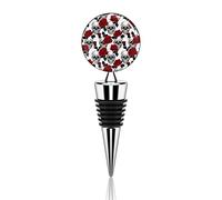 White Skulls with Red Roses Seamless On White Custom Wine Bottle Stopper, Reusable Zinc Alloy Wine Bottle Stopper, Detachable Bottle Stopper for Home Party 1.4 x 4.366 inch