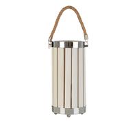 White Slatted Lamp Holder With Nautical Rope Detail, Chrome-Trimmed Cylindrical Lamp, Stylish Small Lamp Interiors by Premier White One Size